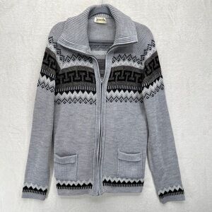 J Brand Gray Zip-Up Sweater with Black Geometric Design